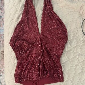 Astr the label Sequin Halter Top - Red